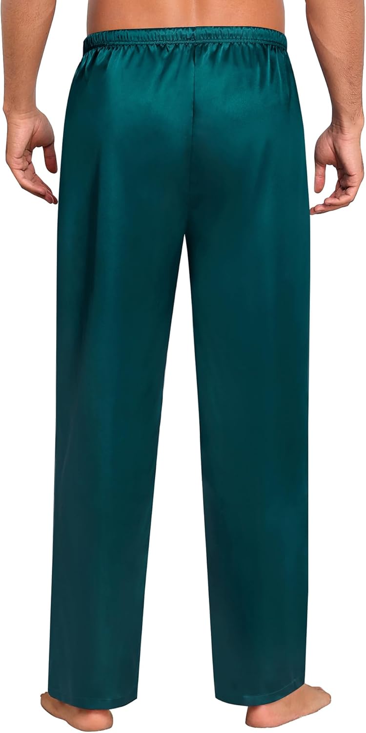 SWOMOG Mens Satin Silky Pajama Pants Soft Silk Long Pajama Bottoms with Drawstring & Button Fly & Pockets - Image 5
