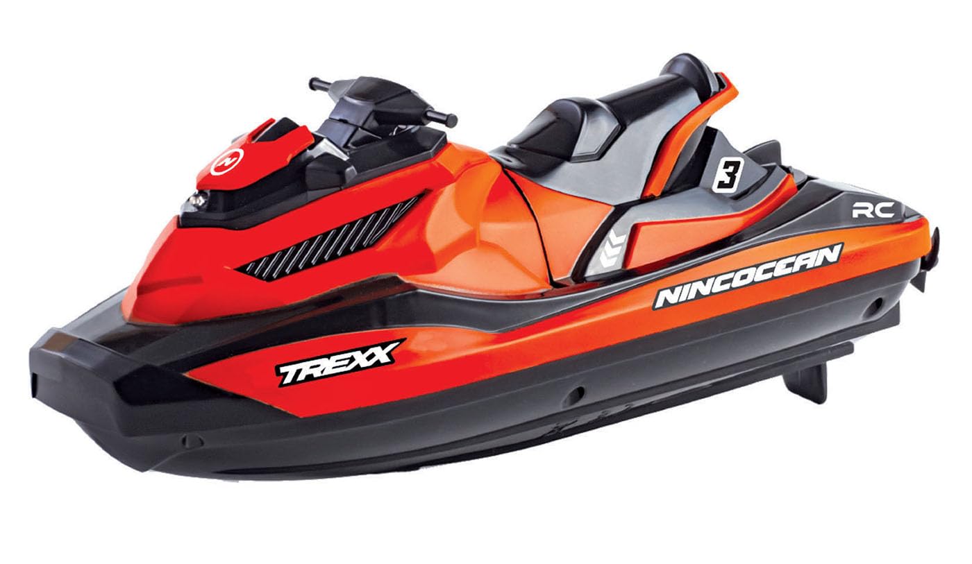 Ninco - NincOcean Trexx Spettacolare Moto D'Acqua a 2 Motori | Stazione con Tecnologia 2.4 Ghz | Batteria agli Ioni di Litio 3.7 V e 500 Mah | Misure 24.5 X 22 X 9 Cm | A Partire da 6 Anni (NH99038)