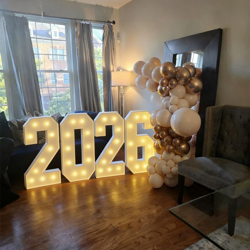 3FT/4FT2026, Mosaic Number Box White Giant Number, Large Size Letters, Suitable for Indoor and Outdoor New Year Parties, KT Foam Board Material, self Assembly Required (4FT-2026)