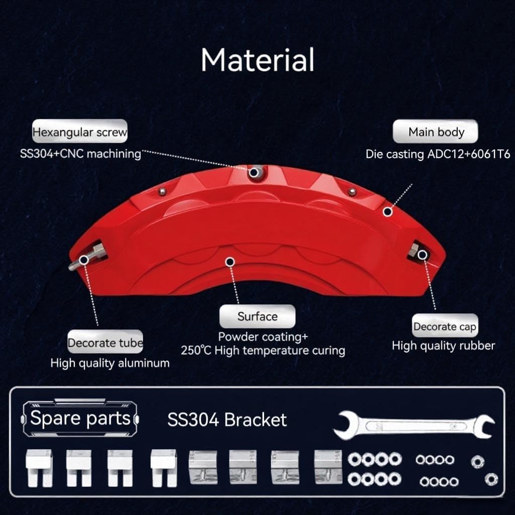 Brake Caliper Covers for Mercedes-Benz C Class, CLA, GLA, GLE Aluminum Alloy Custom Logo (4 pcs) (Red)