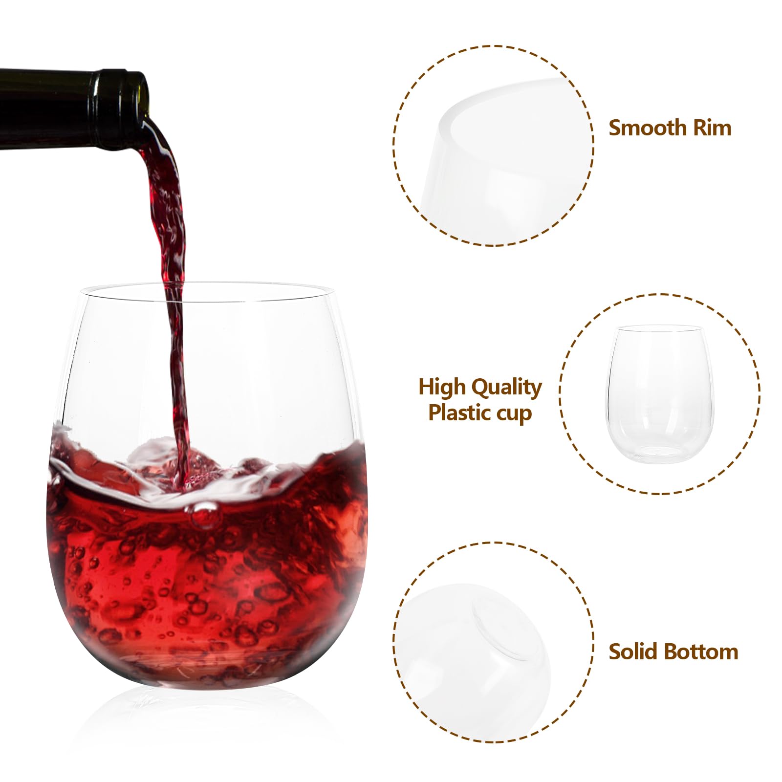 XINGUO PLASTIC Weingläser ohne Stiel, ca. 500 ml, transparent, unzerbrechlich, spülmaschinenfest, BPA-frei, 8 Stück