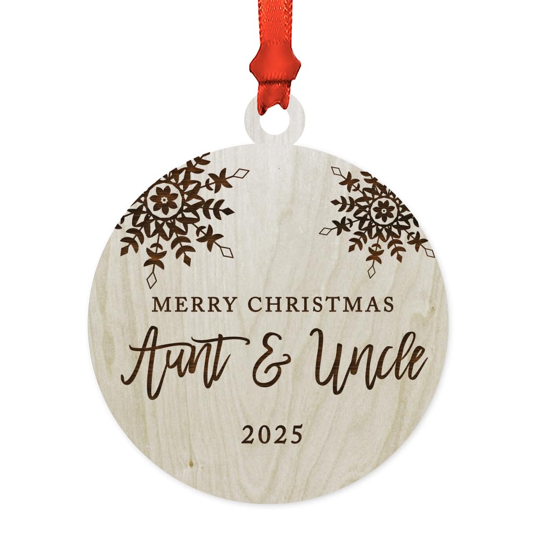 Andaz Press Custom Year Family Laser Engraved Wood Christmas Ornament, Merry Christmas Aunt and Uncle 2026, Snowflakes, 1-Pack, Includes Ribbon and