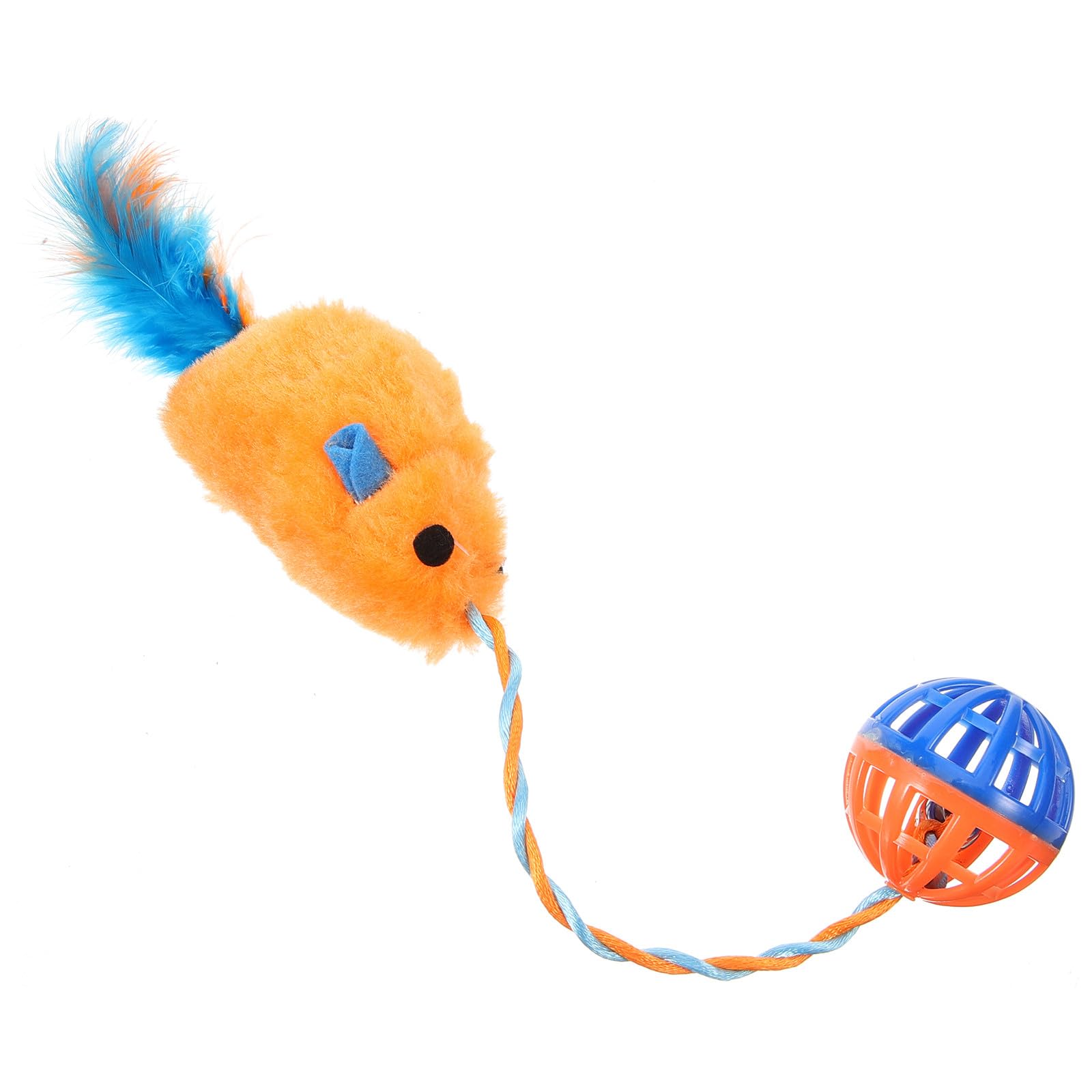 Chat Interactif en Peluche avec Clochette Plastique Orange, Compact et Léger, pour Stimulation et Entraînement en Intérieur, à Mâcher Griffer pour Bien-être Félin