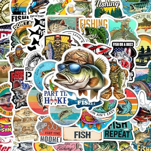 BEATRI Fishing Stickers 50Pcs Vinyl Waterproof Fishing Decor