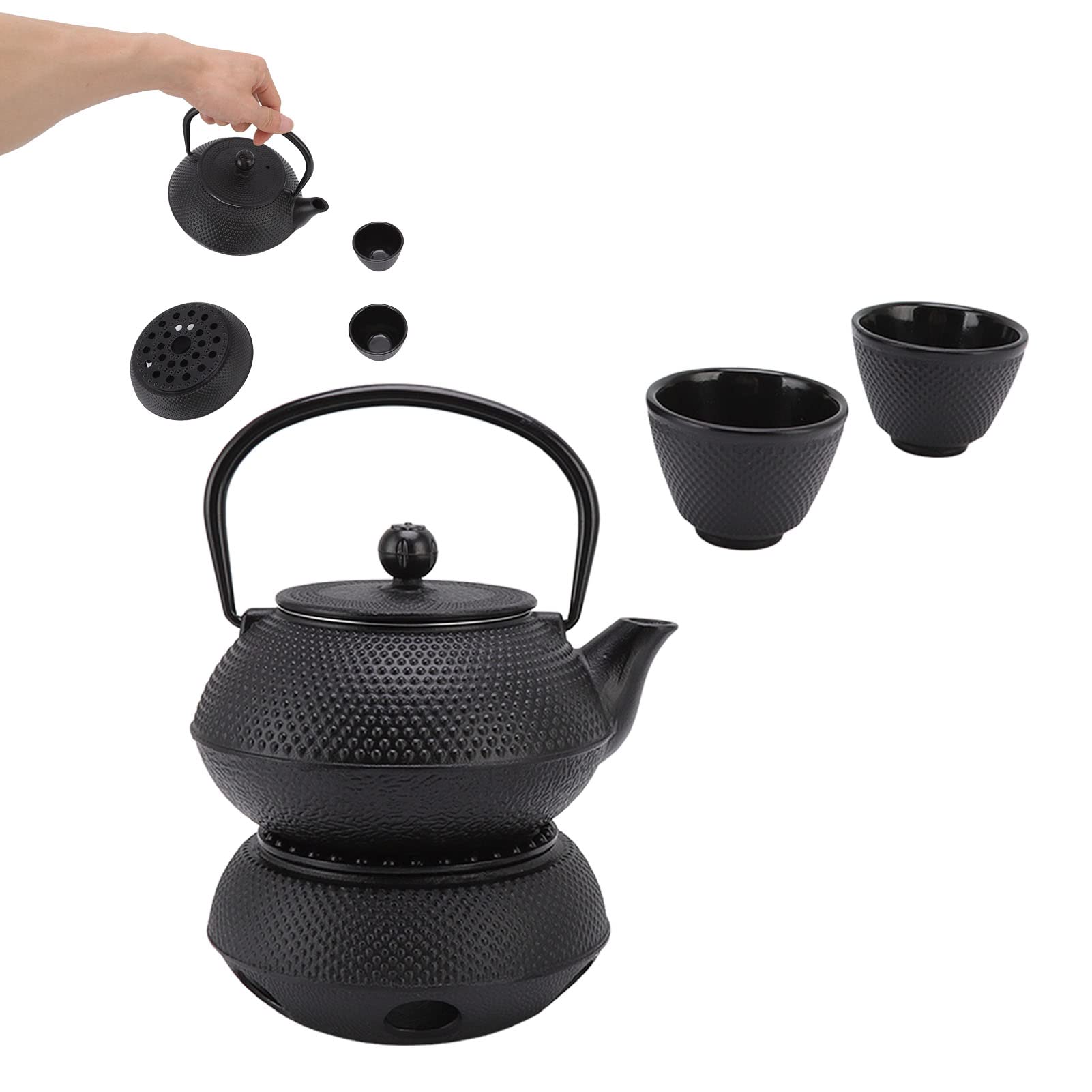 TOPINCN Tetera de Hierro Fundido Tetsubin Japonesa Tetera de Hierro Fundido de 800 Ml con Colador Infusor de Acero Inoxidable y Tapete Calentador para Preparar té Suelto
