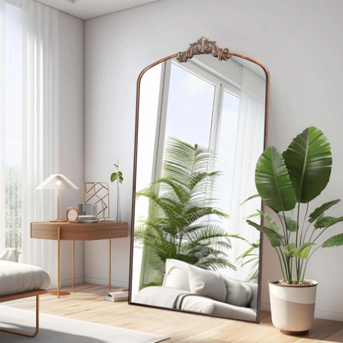 Full-Length Mirror with Vintage Arch – Large Bronze Floor Mirror for Bedroom or Hallway, Ornate Decorative Wall Mirror for Classic Home Décor.(170x70 cm)-image-41