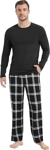 NACHILA Pajamas for Men-Viscose Made from Bamboo, Long Sleeve Pjs Top Soft Plaid