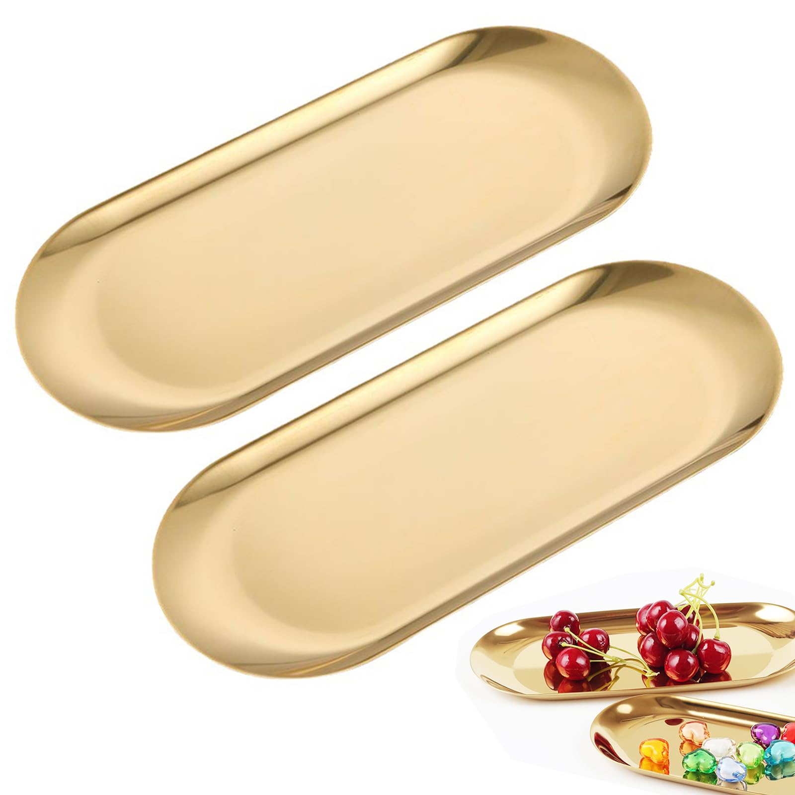 Deko Tablett Set Aus Edelstahl – 2 Ovale Ablageschalen, Silber, Für Schmuck, Kosmetik, Schlüssel & Mehr