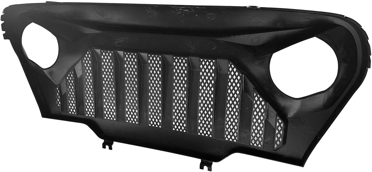 Matte Black Front Grill Grille with Mesh for 1997-2006 Jeep Wrangler TJ, Front Grille Cover Replacement for Gladiator Angry Bird