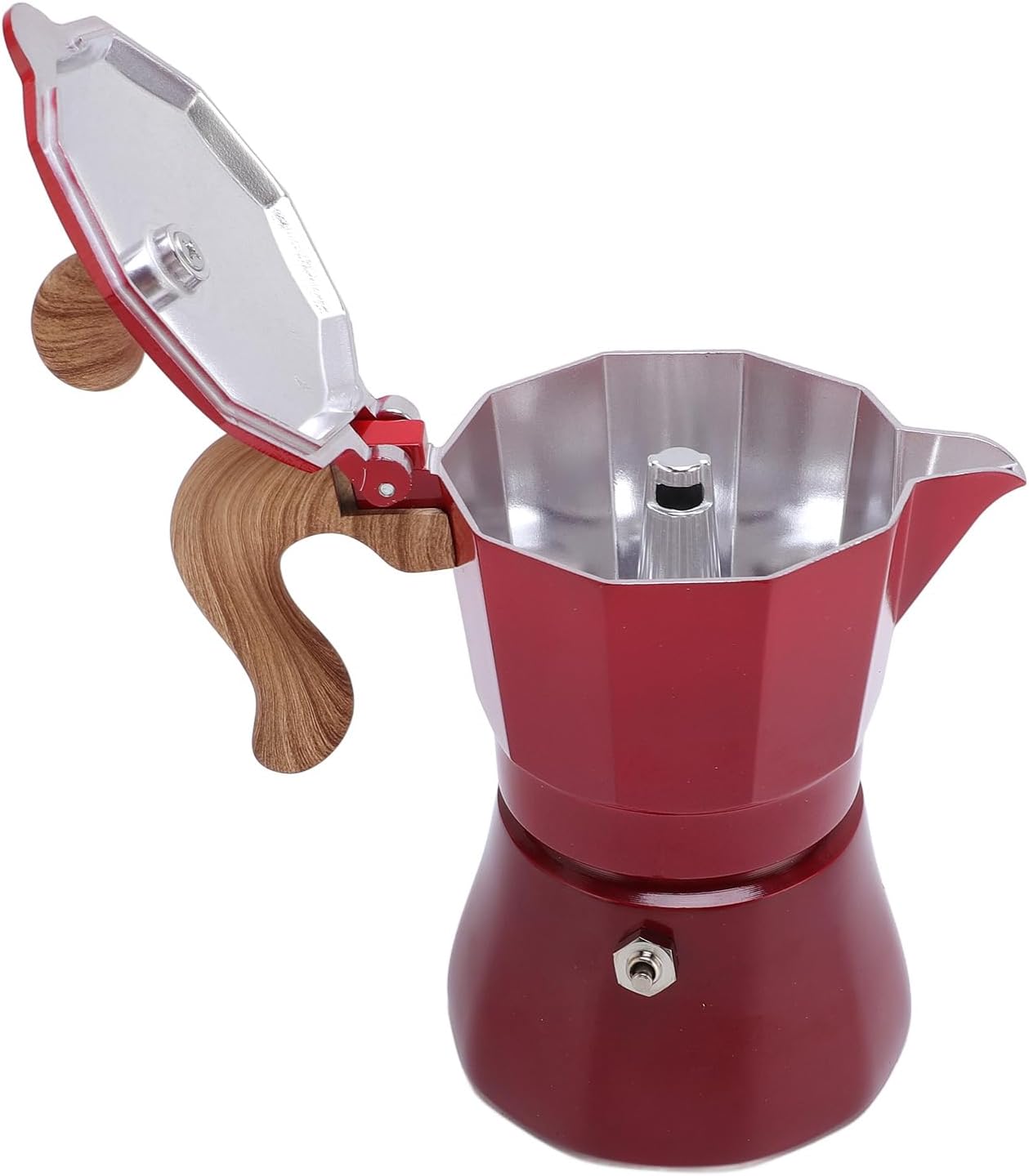 Omabeta Stovetop Coffee Pot, 150ml Aluminum Coffee Maker Classic Greca Cafe Maker for Stove Top for Lovers Beginners (Red)