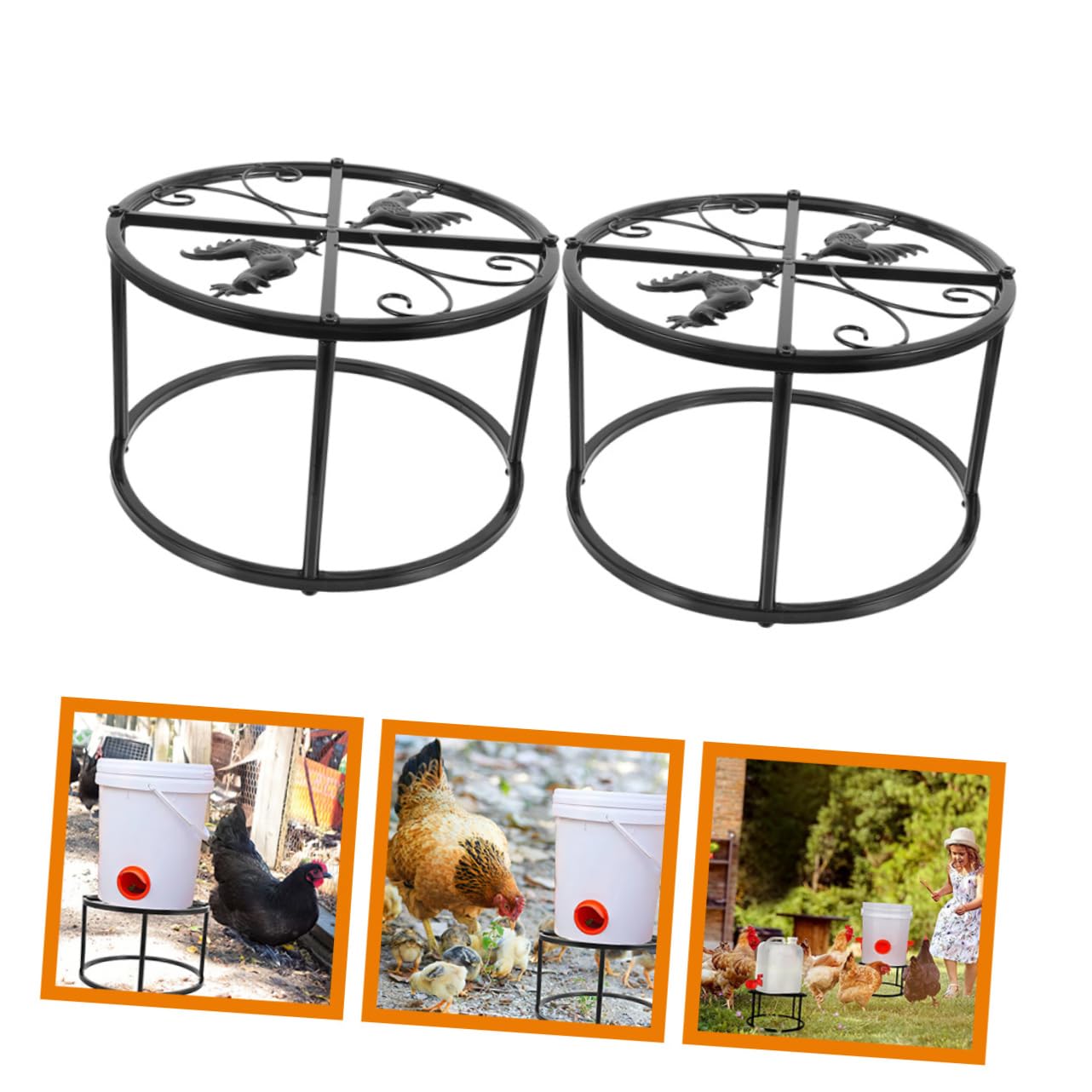 BESPORTBLE Supporto per Mangiatoia per Polli in Metallo Verniciato, Set 2 Pezzi Struttura Stabile a 4 Gambe, per Alimentazione e Abbeveraggio Pollaio e Giardino