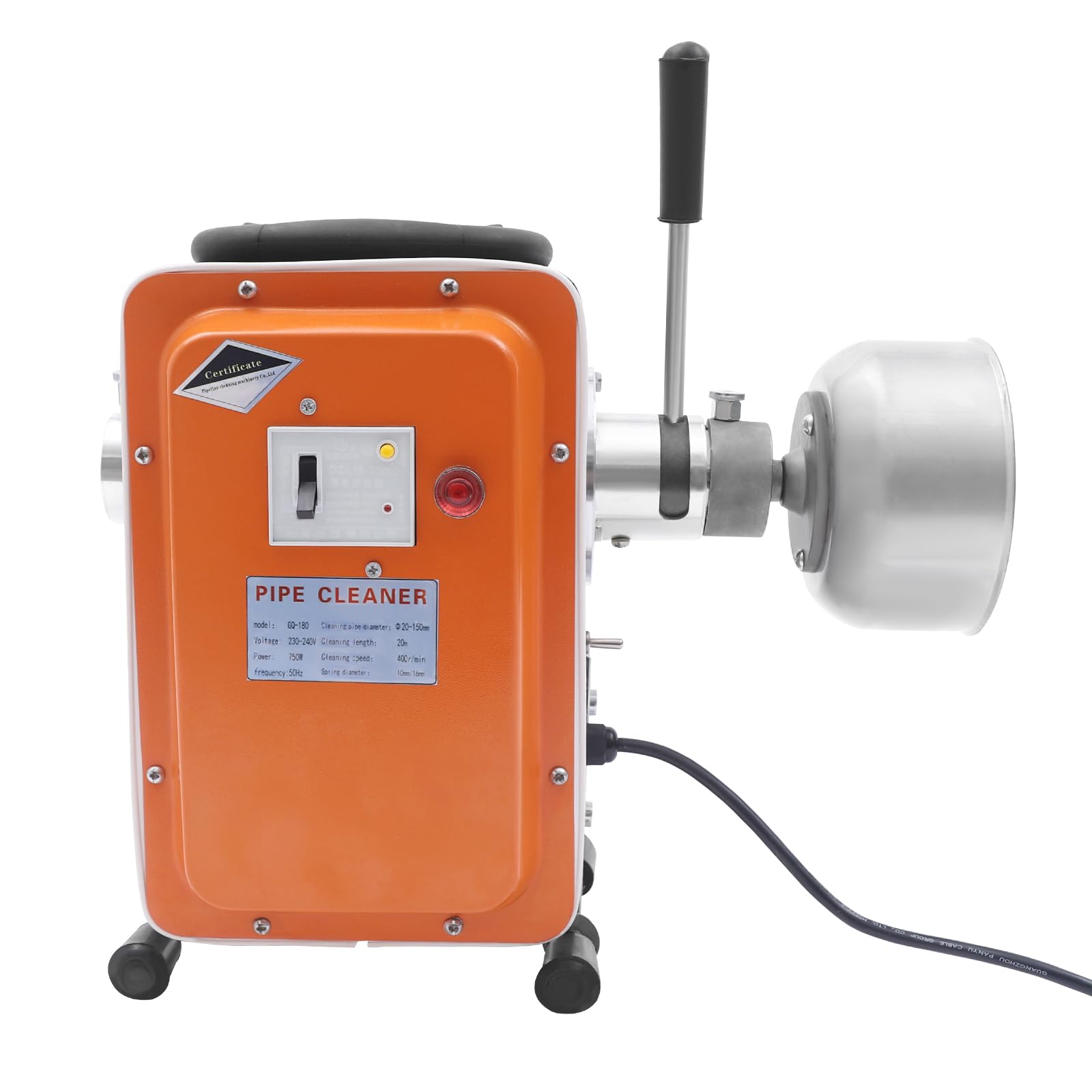Elektryczna maszyna do czyszczenia rur, 20 m, 750 W, profesjonalna szczotka do czyszczenia rur, sprężyna, do rur kanalizacyjnych w pomieszczeniach, włazów toaletowych, kanałów ściekowych