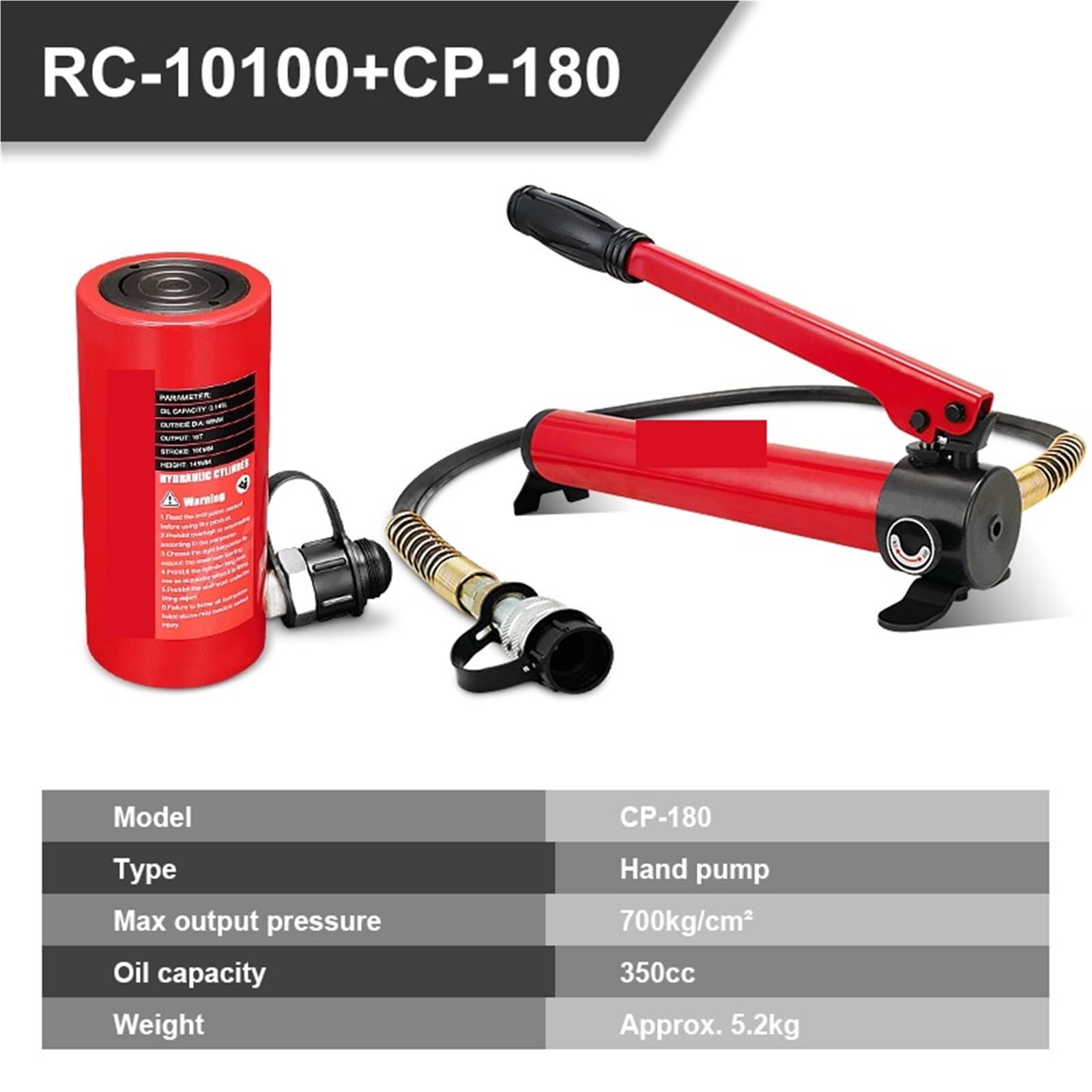 Gato hidráulico portátil, Gato hidráulico Tipo Largo RC-10100 Cilindro hidráulico con Bomba hidráulica CP-180