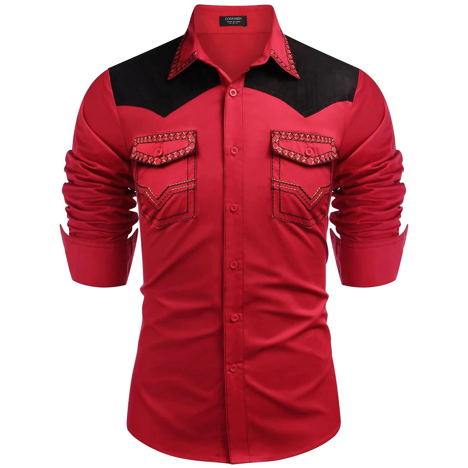 Mymyguoe Vintage Cowboy Shirt Men's Western Embroidered Print Western Shirt Retro Traditional Casual Shirt Western Cowboy Shirt Cowboy Costume Long Sleeve Button Party Shirts Hippie Shirt, XL