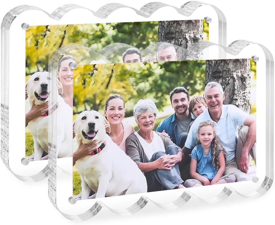 2 Pack Acrylic Picture Frame, 4x6 inch Magnetic Picture Frames, Double Sided Magnet Frames,10+10mm Thick Block,Clear Acrylic Frame for Recording Memories,Perfect for Home Office Decor (2Pack, 4X6)