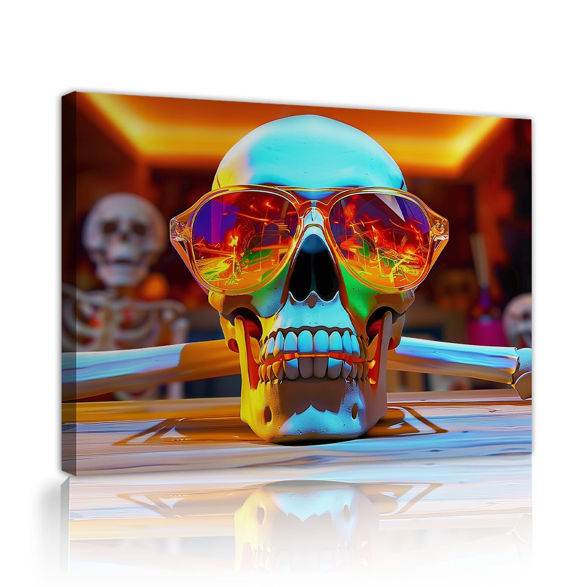 YUNART Canvas Wall Art Framed Modern Abstract Colorful Skull Artwork for Living Room Abstract Skeleton Picture for Bedroom Boy Room 80x105cm Innerframe