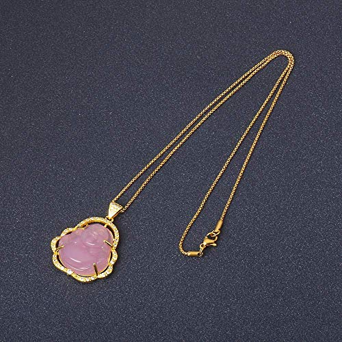 Image of ASGIFT Laughing Buddha Necklace Cubic Zirconia Green Jade Buddha Pendant with 18K Gold Plated Chain Lucky Buddha Necklace Jewelry Gift