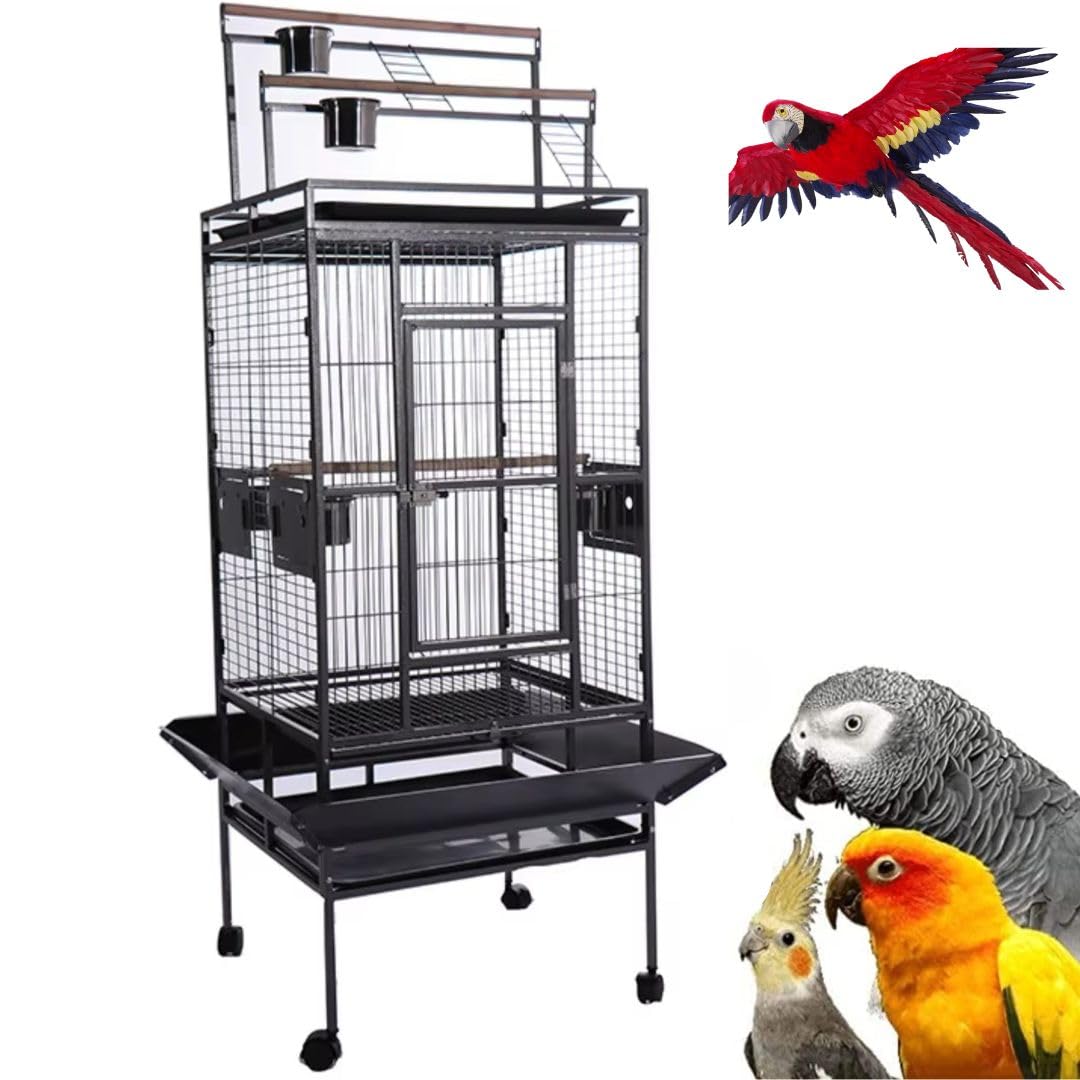 Parrot Large cage with rolling stand 3 wood stick 4 Food Container large with double top stand for big parrots such as casco cocatoo,conure,Parakeet,Budgerigar,Fische 173 * 81 * 76 cm (B)