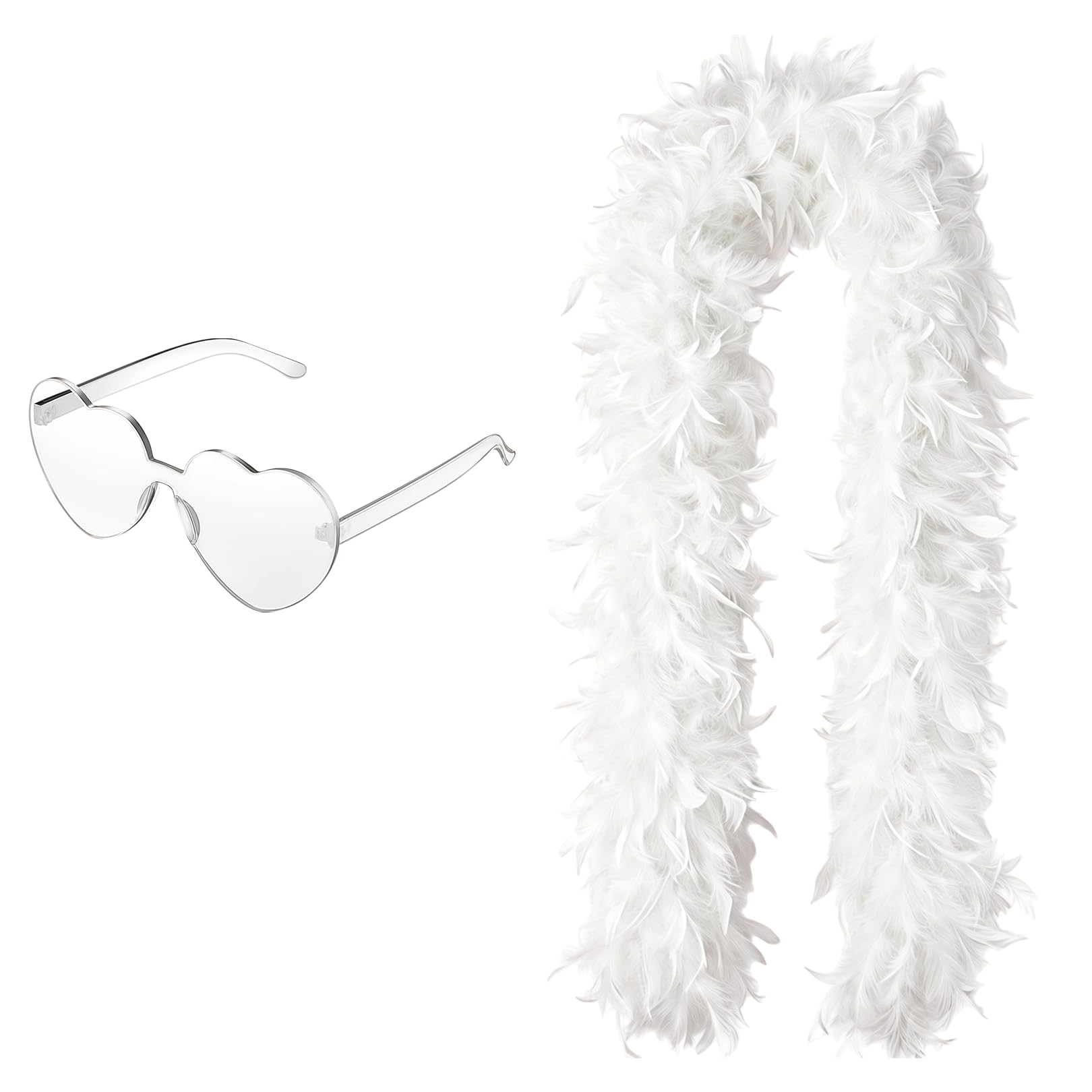 Moorlan white Feather Boa 2m with Heart Rimless Sunglasses — image 1