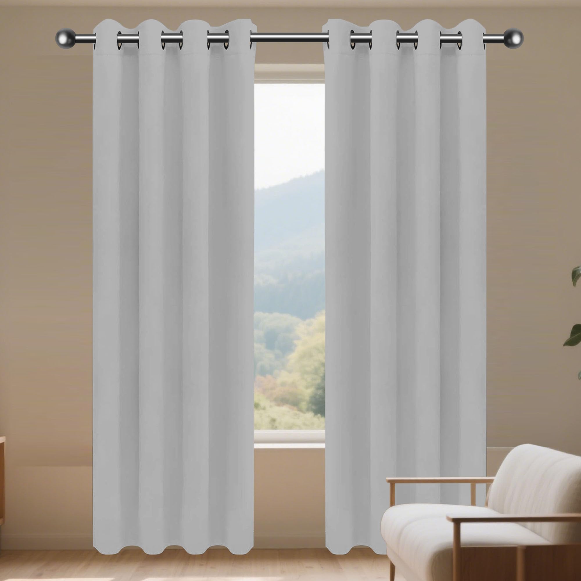 Rideaux thermique 365 x 245 cm haut de gamme au design moderne et oeillets élégants gris clair