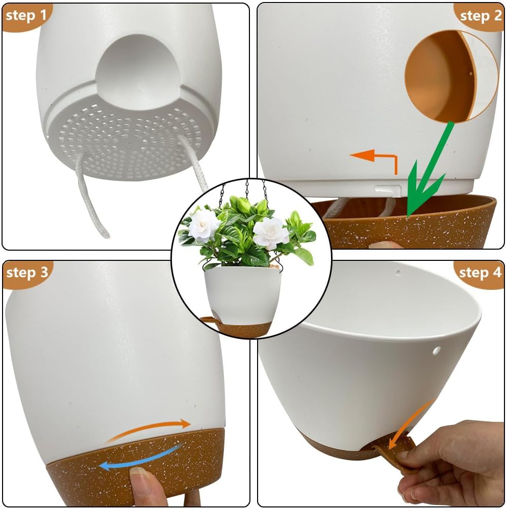 SNUGBERI 2 Pcs Self Watering Hanging Pots, 10 Inch Hanging Planters Plant Hanger, Self Watering Plant Pots Hanging Baskets Plants Holder with Drainage Holes & Removable Tray