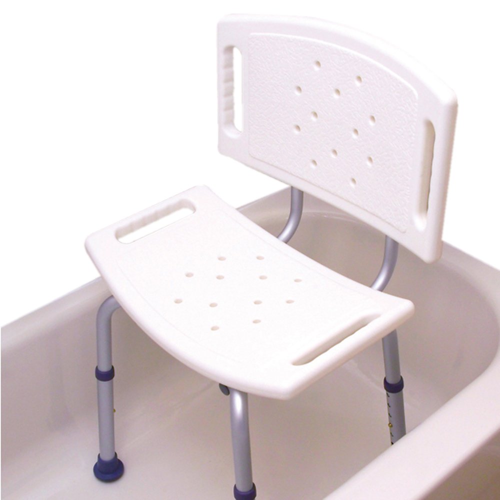 Essential Medical Supply Shower Bench with Back, White Molded Plastic