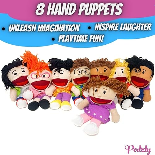 Miniatura 5 de 8 marionetas de mano para niños, juego de titiriteros multiculturalismo de felpa con bocas móviles, crea espectáculos de marionetas tontos que