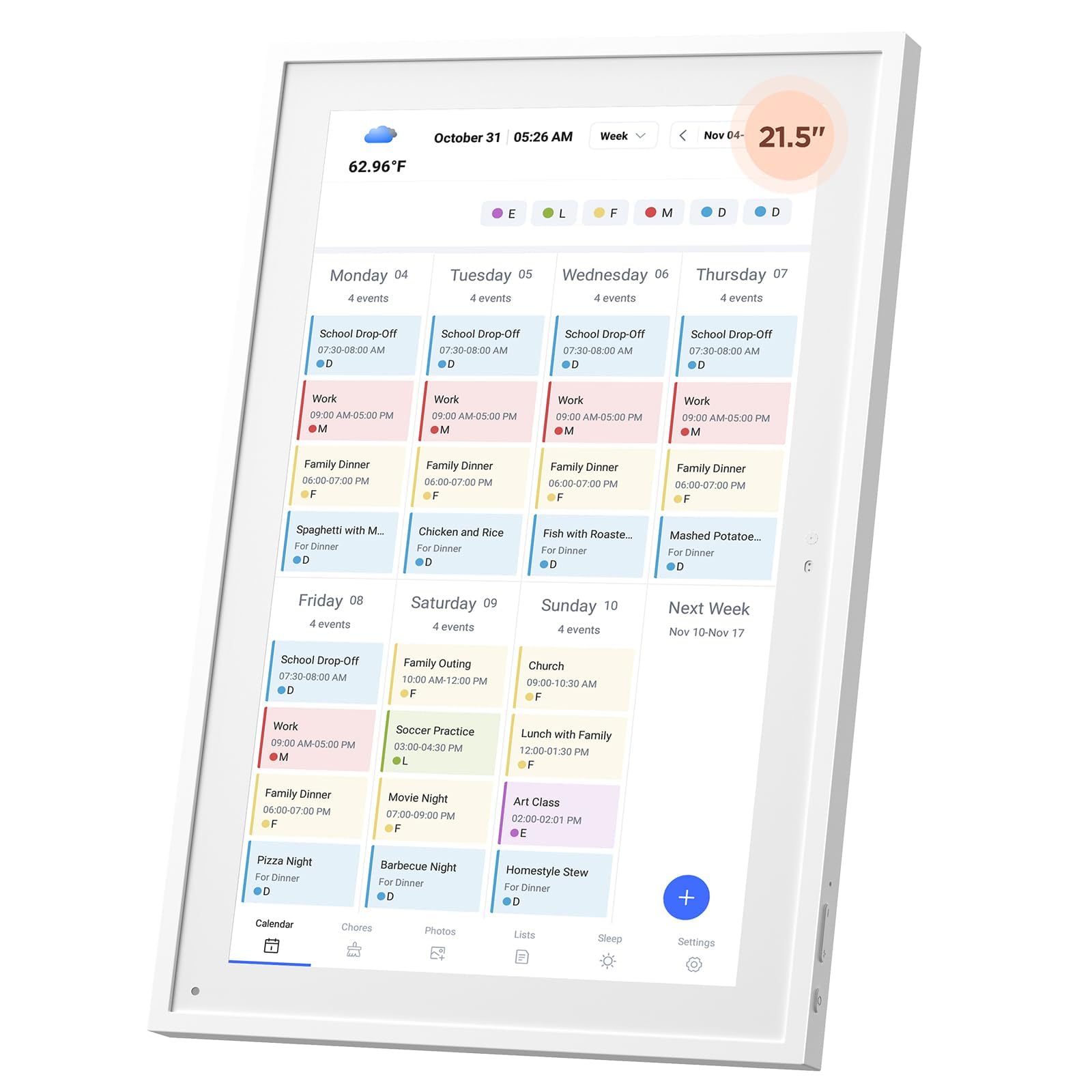 Mezed 21.5" Smart Digital Calendar, Meal Schedule, Duty Chart, HD Smart Touch Screen Home Interactive Electron Calender - Built-in Digital Photo Frame Function, Wall-Mountable