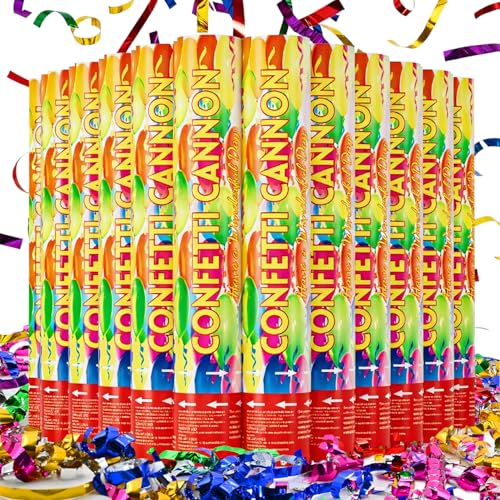 Confetti Poppers 12Pack Streamer Confetti Cannon 12inch Multicolor Confetti Party Poppers Foil Confetti Streamer Poppers Blaster for Wedding Birthday Graduation Party Christmas New Year Celebration