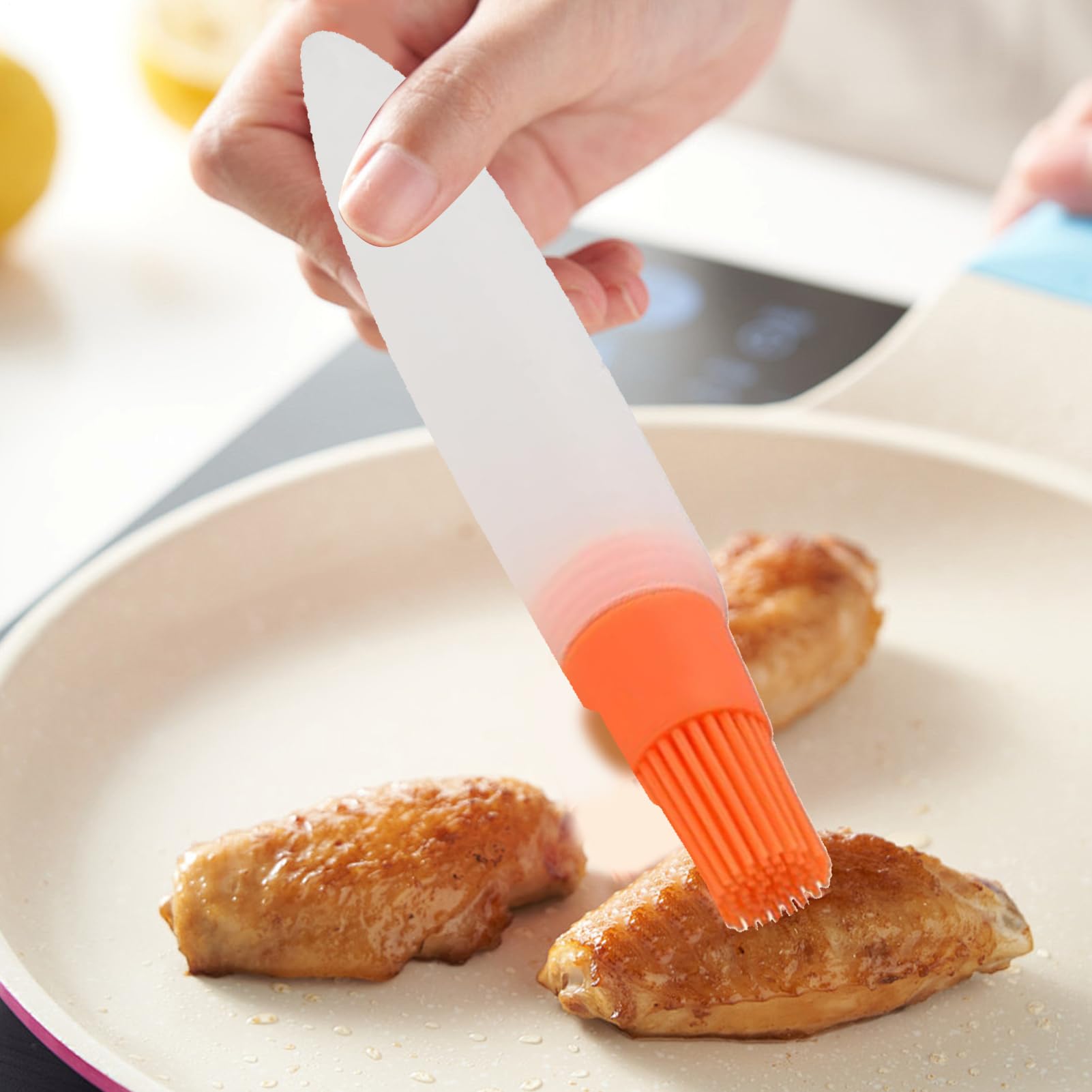 Oil Silicone Brush Bottle Set - Cooking Baking Barbecue Oil Spread Applicator | Soft Flexible Silicone Bristle with Transparent Storage Container, Kitchen Food Grease Control Tool