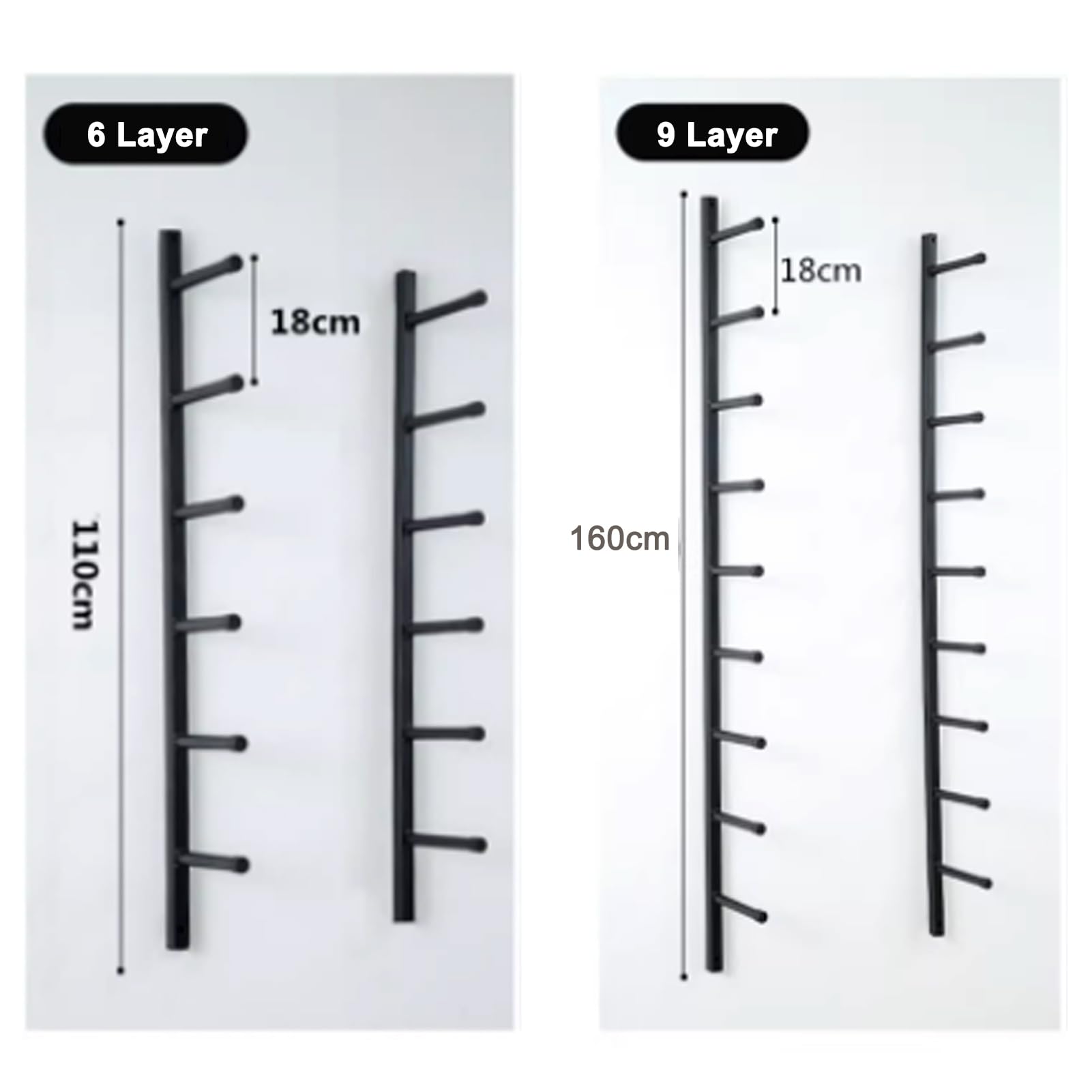 Soporte de Pared para Esterilla de Yoga de 9 Niveles. Estante de Metal para esterillas de Yoga, Rodillos de Espuma, Bloques y más. Organizador de Pared Que Ahorra Espacio para Equipos de fit