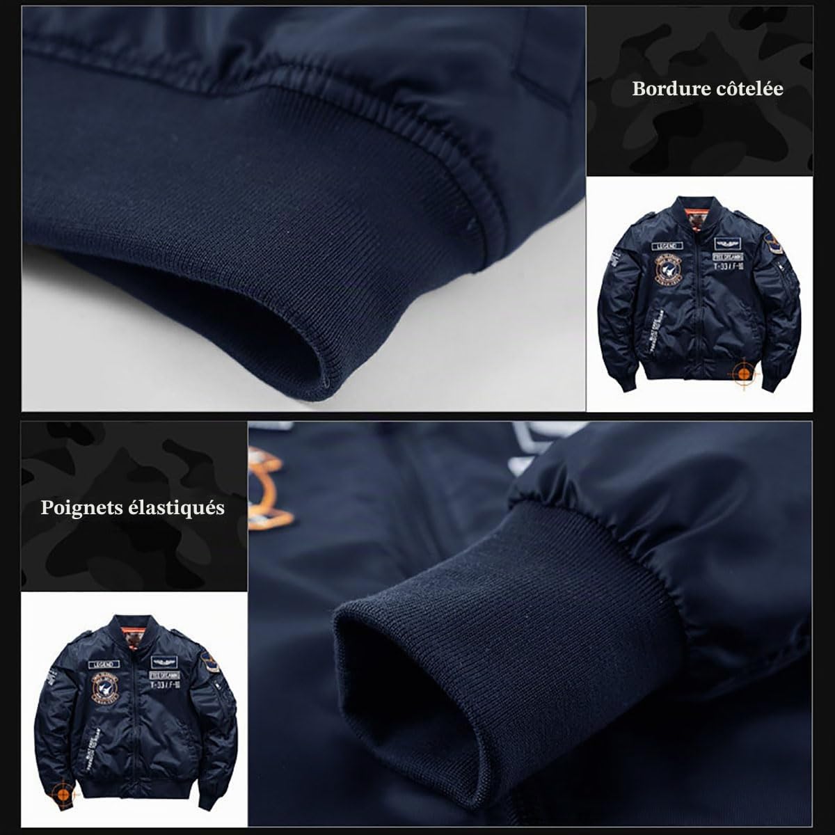 BININBOX Veste d'Aviateur Militaire pour Homme Classique Col Montant Jacket d'Hiver en Coton Chaude