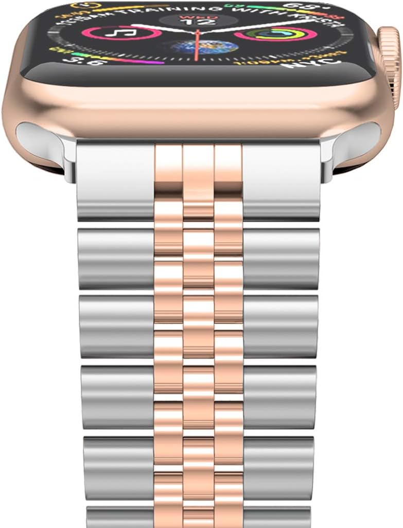 Wolait Compatible with Apple Watch Bands 42mm (Series 11 10 )41mm 40mm 38mm, Stainless Steel Heavy iWatch Bands with Butterfly Folding Clasp Link Bracelet for Series 9/8/7/6/5/SE3/2/1 Women Men,Silver/Rose Gold - Image 3