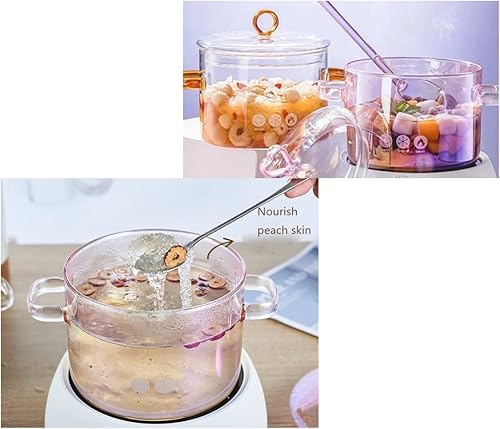 Miniatura 6 de Cacerola de vidrio rosa con tapa y asa, olla de cocina de vidrio de 1.5L50 onzas, segura para pasta, sopa, leche, comida para bebés