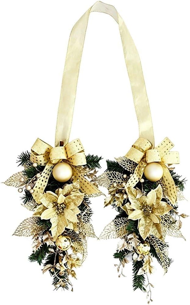 Christmas Teardrop Swag for Front Door, Christmas Swag Wreath for Stair Window Wall Mantel, Artificial Christmas Wreath for Winter Holiday Decor