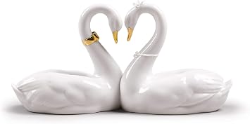 LLADRO Endless Love Swans Figurine. Golden Luster. Porcelain Swan Figure.