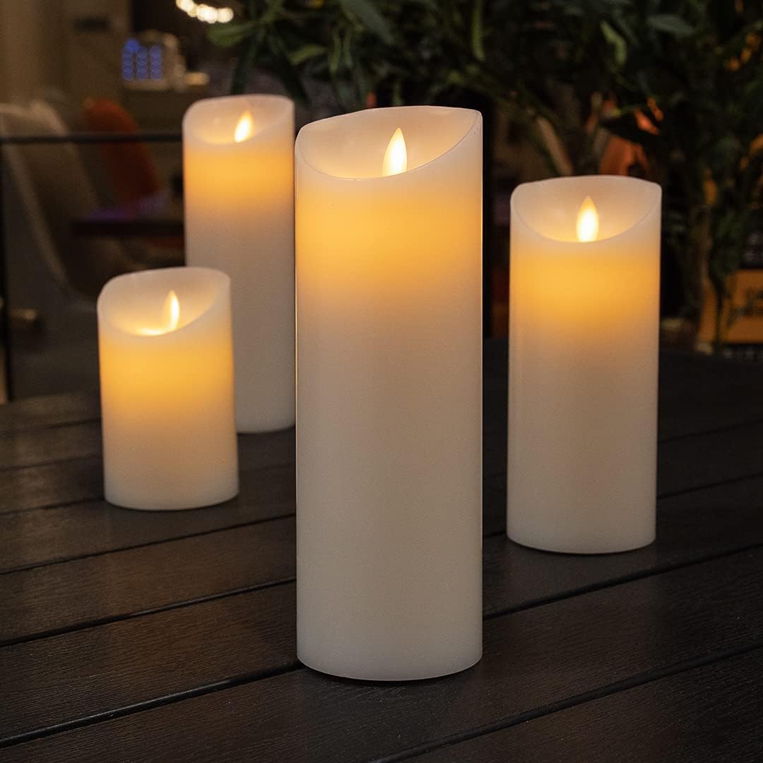 Restaurantware-3 x 8.7 Inch Flameless Pillar Candles, 10 Programable LED Pillar Candles - Dancing Flame, For Weddings, And Parties, White Real Wax Battery Pillar Candles, Remote Sold Separately,