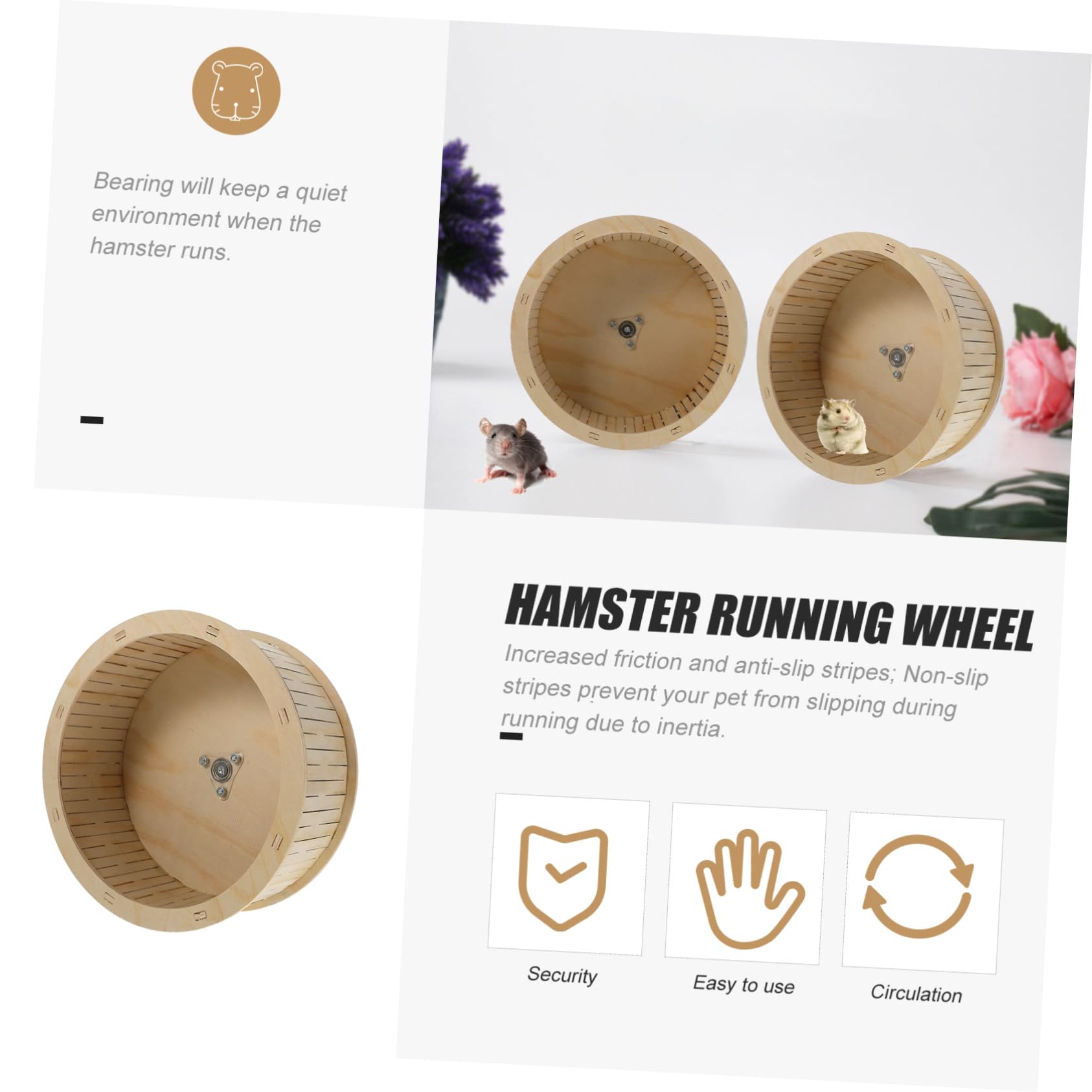 Ruota in Legno per Criceti Gioco da Esercizio Silenzioso Antistress Design Ecologico Dimensioni 22 Cm per Roditori Animali Domestici