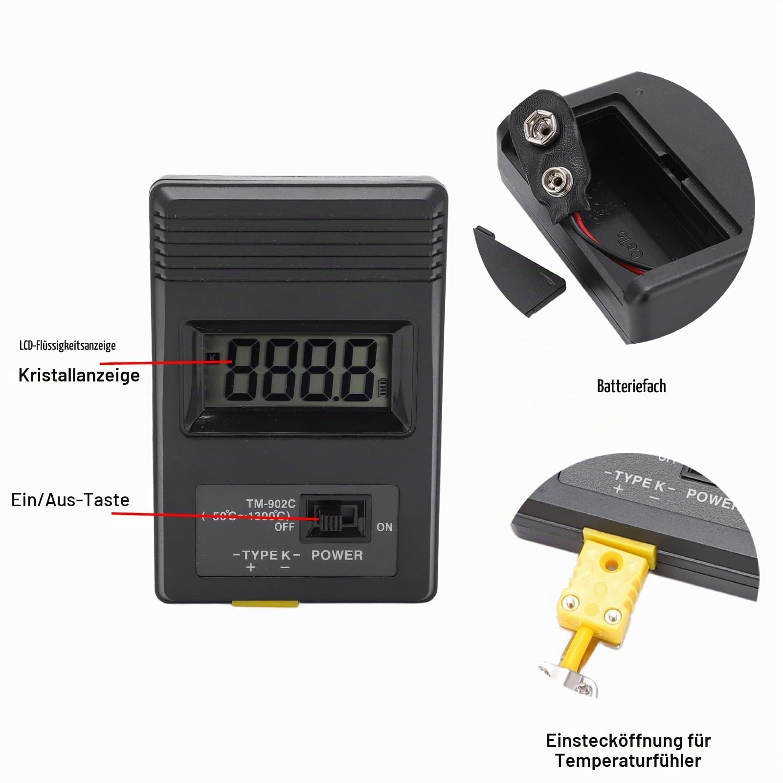 Digitales Thermometer Tm‑902c K-Thermometersensor LCD-Temperaturdetektor mit Thermoelement ‑50‑500℃ für Flüssige und Halbfeste Messungen