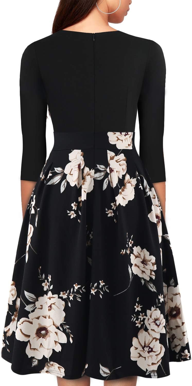 YATHON Women's Vintage Floral Flared A-Line Swing Casual Party Dresses with Pockets - Image 2