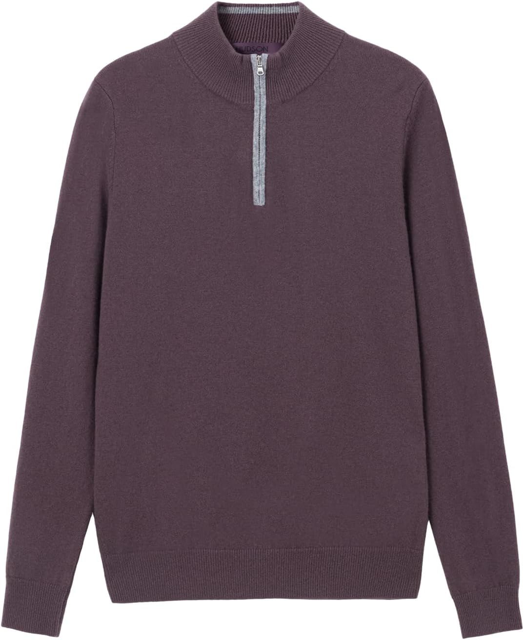 Quarter-Zip 100% Merino Wool Sweater for Men Mock Neck Pullover Contrast Trim Casual Long Sleeve Knit Tops Italian Plum Size XXL