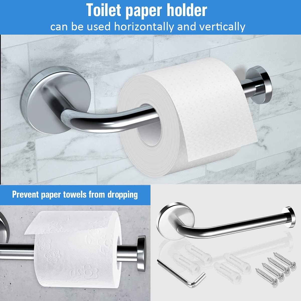 Bathroom Hardware Set 4 Pieces, ILAVCOOL Towel Bar Set SUS304 Stainless Steel Bath Accessories Set Includes Hand Towel Bar, Towel Ring, Robe Towel Hooks, Toilet Paper Holder, Wall Mounted : Tools & Home Improvement