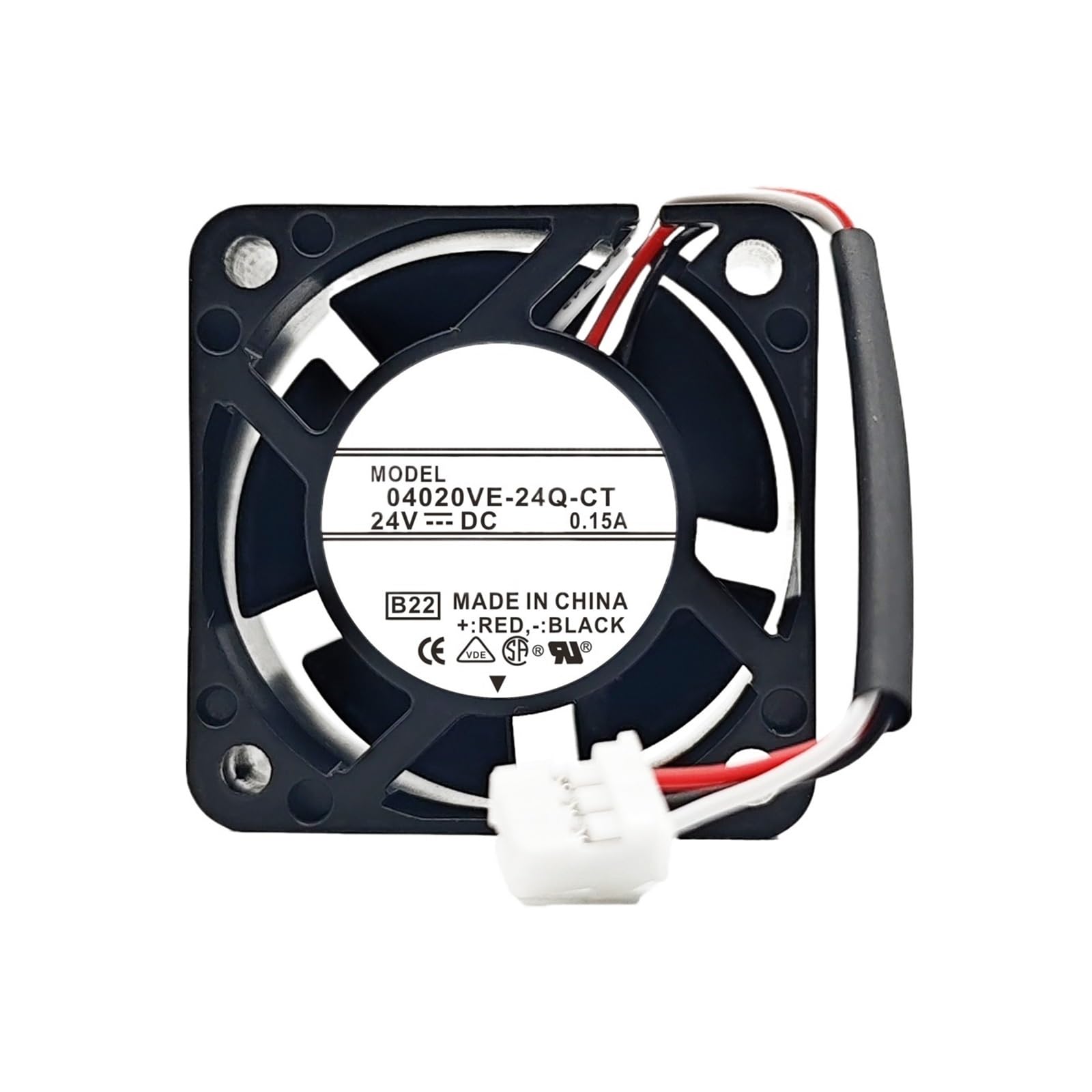 Ventilador 04020VE-24Q-CT de 40 x 40 x 20 mm con 3 cables y 0,15 A