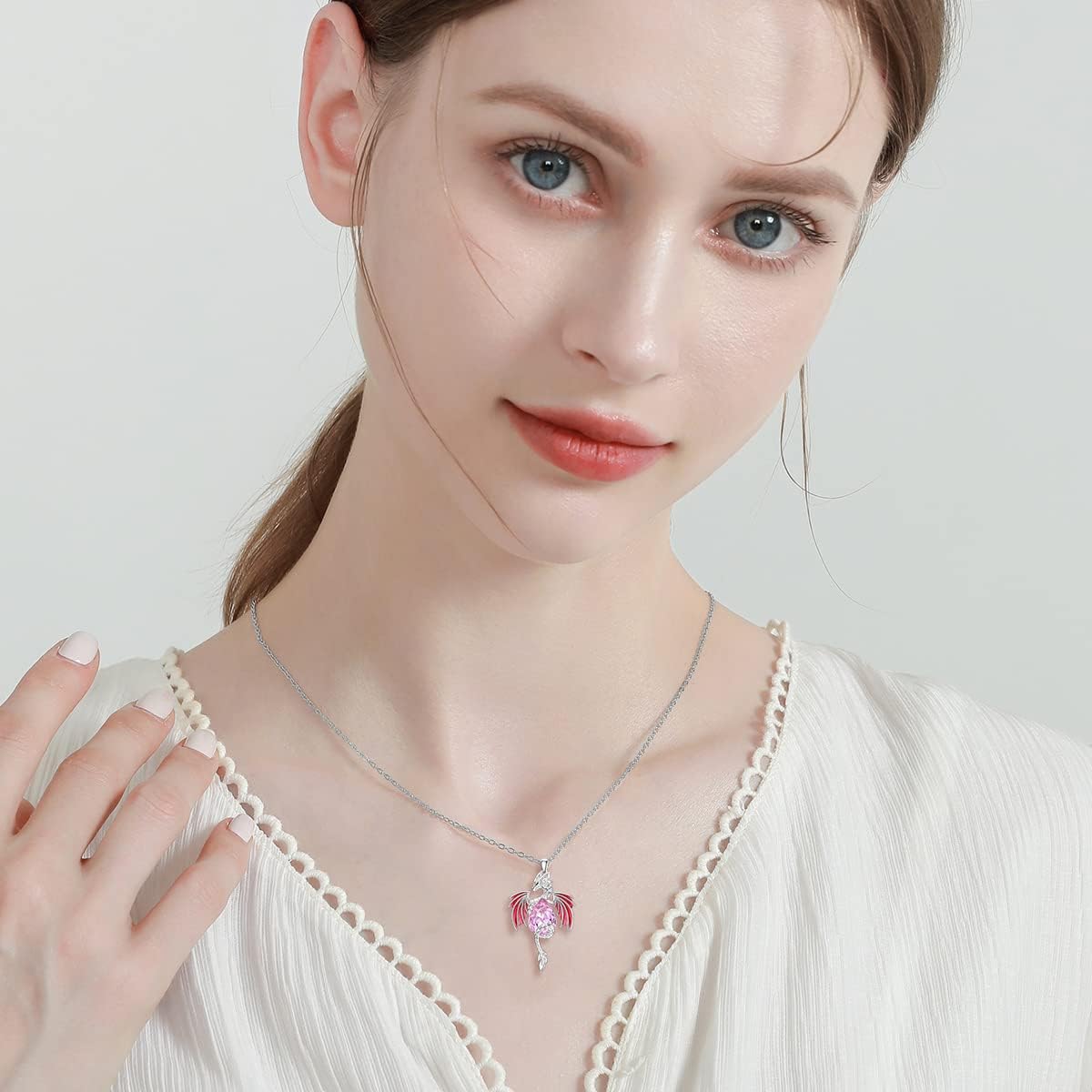 Dragon Necklace for Men Sterling Silver Birthstone Wyvern Necklace Embllished with Teardrop Shaped Crystal Jewelry for Women - Image 5