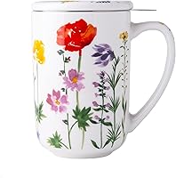 Vista 1 de AmorArc Porcelain Tea Mug with Infuser and Lids, 18 Oz Coffee Cup Strainer with Bag Holder for Loose Leaf Tea, Tea Steeping Coffee Mug for Wild