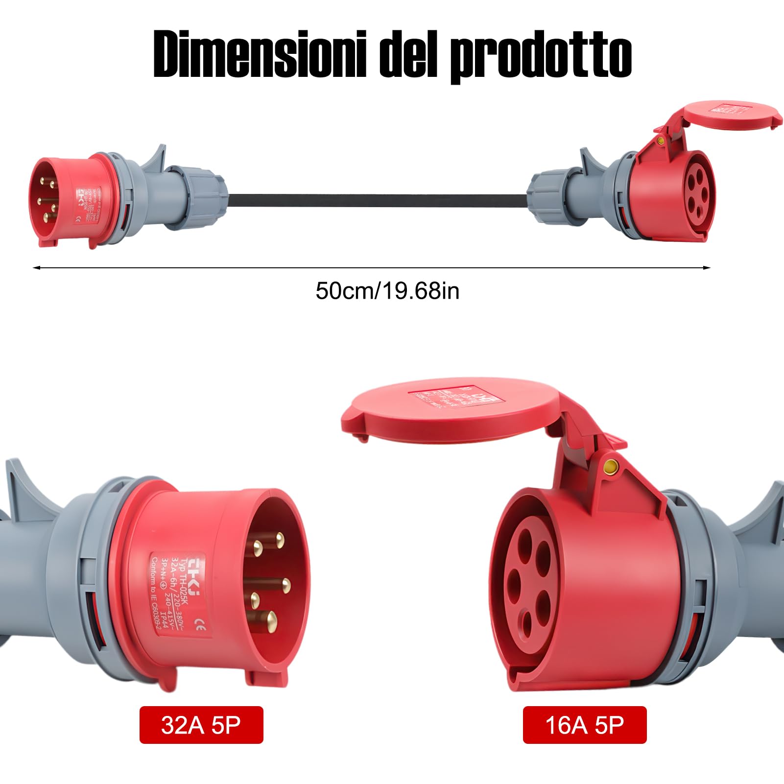 Adattatore CEE da 32 A a 16 A, con cavo da 0,5 m, protezione IP44, 5 x 2,5 mm², 400 V