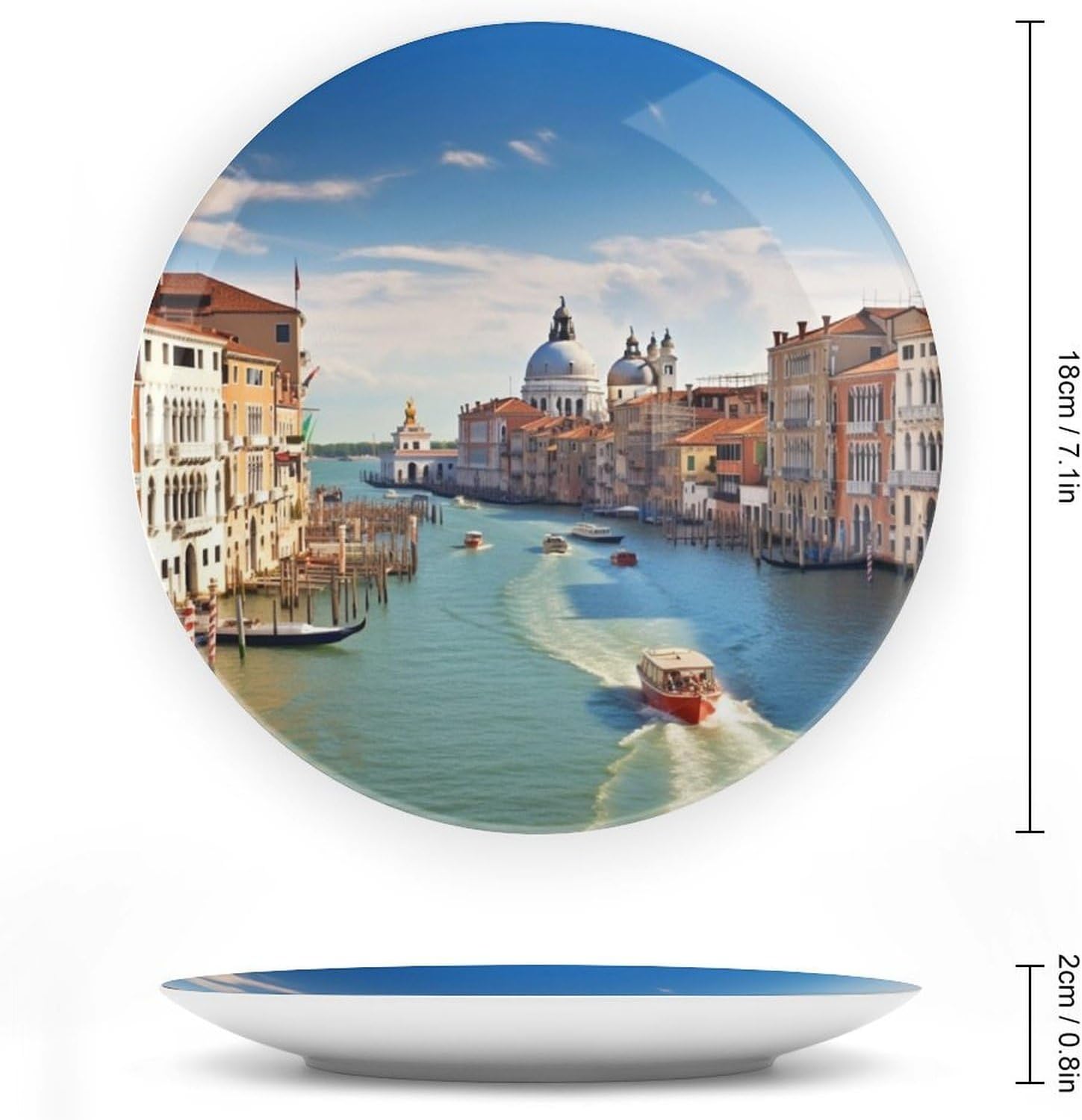 Grand Canal in Italy Ceramic Plate 10inch Decorative Bone China Wall Hanging Ornament Plates Bohemian Style Dinner Plate with Display Stand Cabinet Display Plates for Home Art Decor