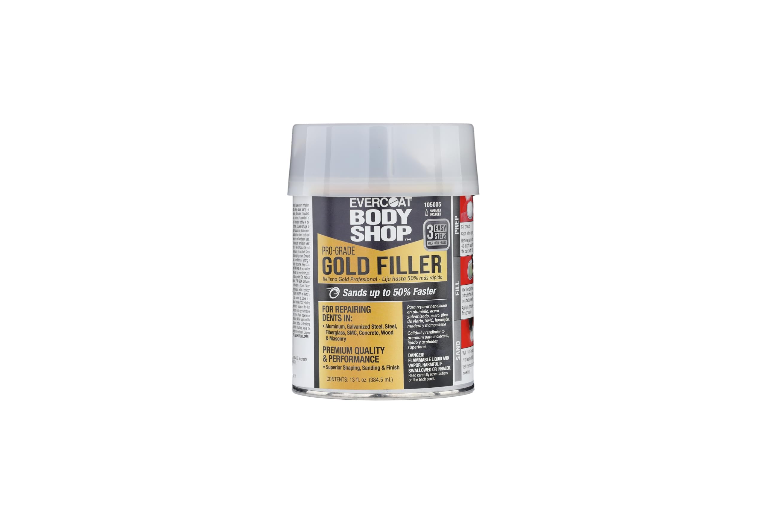 Evercoat Body Shop 105005 Pro-Grade Gold Filler Sands up to 50% Faster, Multipurpose for Dents in Aluminum, Fiberglass & More, Easy Mix Hardener Included 13 Fl Oz.