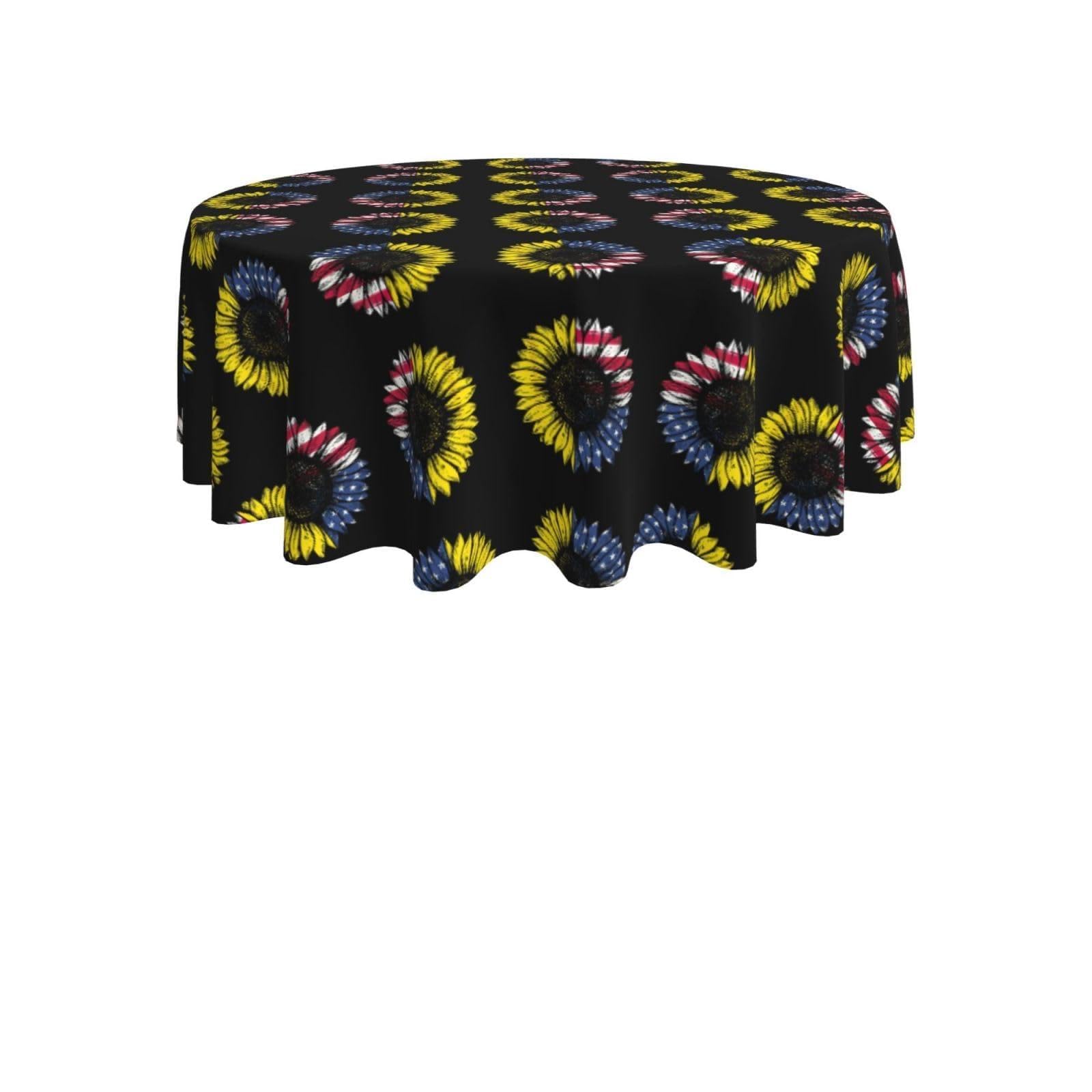 ENGhjes Sunflower Print Round Tablecloth 60in Washable Stainproof Polyester Cloth for Kitchen Idea