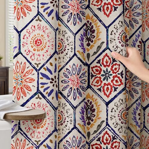 NDDYCU Boho Colorful Shower Curtain, Retro Bohemian Geometric Shower Curtain